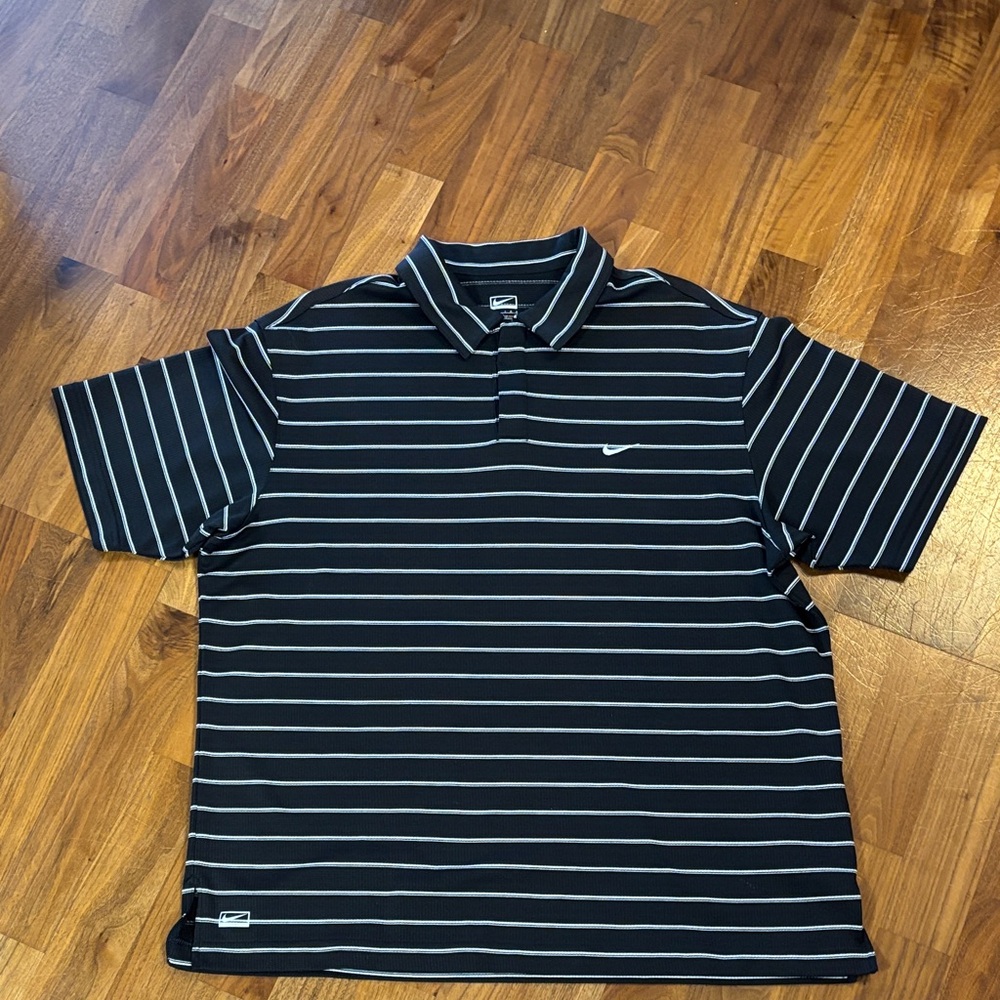 Nike Men’s Black Polo with Thin White Stripes